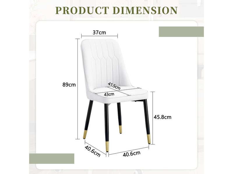 Lot de chaises 6 pièces dossier blanc rembourré revêtement en similicuir pu pieds en métal noir  - Conforama B