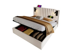 Lit coffre 2 places 180x200 cm avec liseuses et ports usbusb-c beige