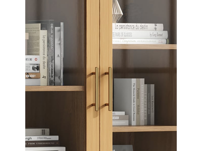  Vitrine avec portes en verre et tiroir push-to-open coloris bois 80 x 40 x 160 cm  - Conforama E