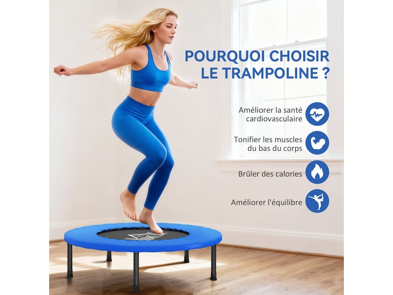  Mini trampoline de fitness, trampoline d'exercice avec pieds antidérapants, charge 100 kg, ø 81 x 22,5 cm, bleu et noir  - Conforama R