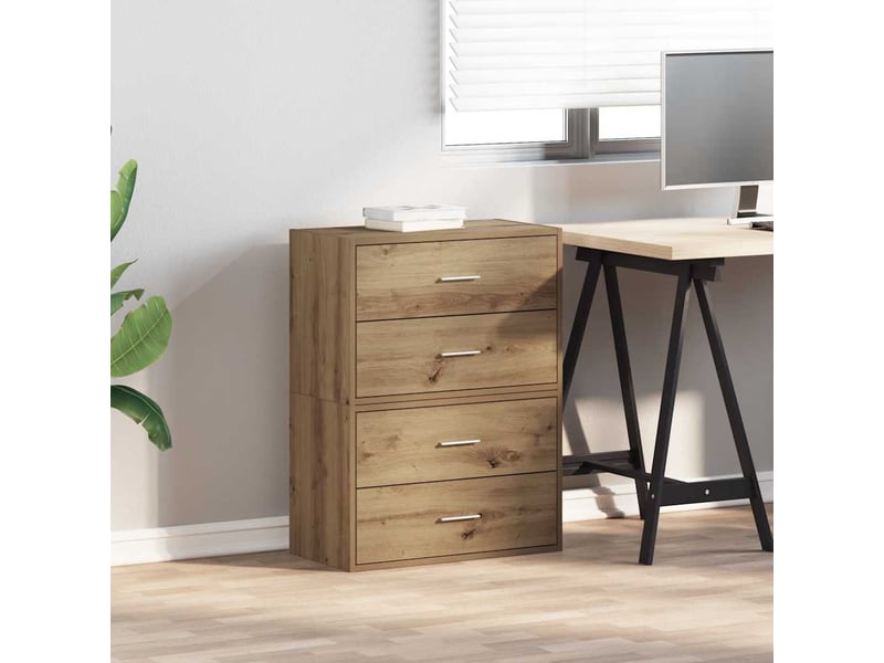  Lot de 2 armoire à tiroirs, commode avec 4 tiroirs chêne artisanal bois d'ingénierie  - Conforama C