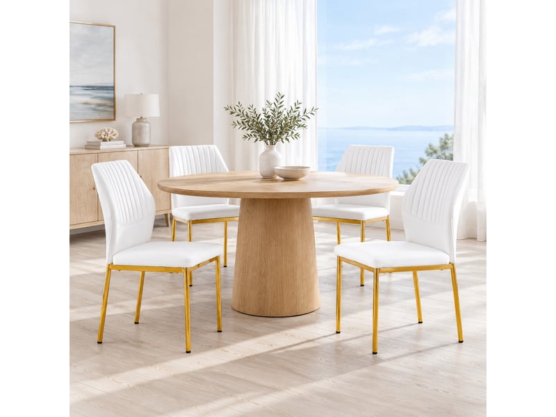  Lot de 4 chaises de salle à manger en similicuir pu blanc et métal doré  - Conforama B