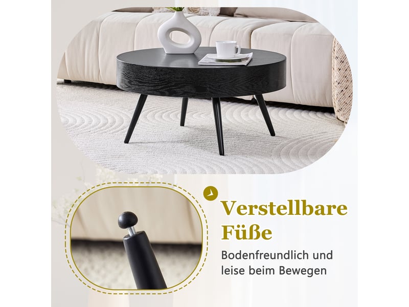 Table basse rond 70×70×35.5 cm, mdf et métal, noir Fay Lum - Conforama E