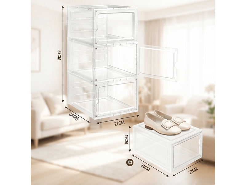  Boîtes de rangement chaussures lot de 3 empilables avec ouverture frontale - lpospi - abs et pp transparent  - Conforama D
