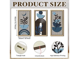 Ensemble de 3 tableaux abstraits bohèmes – décoration murale – décoration murale en bois (20 x 40 cm, environ 0,5 cm d'épaisseur)