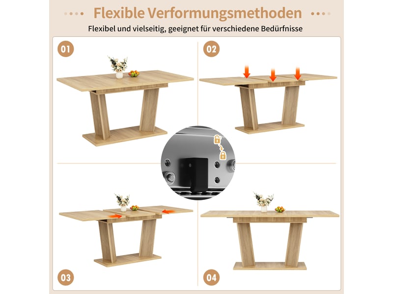 Table à manger extensible moderne, effet bois massif, brun naturel, pieds réglables - Conforama D