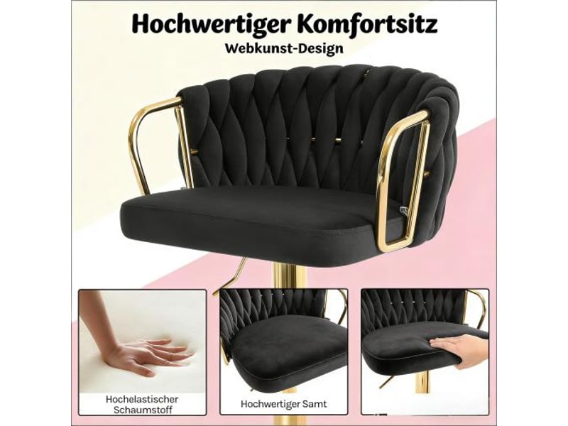  Lot de 2 tabourets de bar,50,5x49,5 cm,réglables et pivotants,velours,noir  - Conforama E