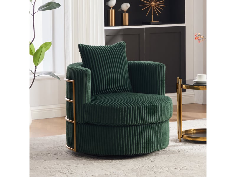  Fauteuil pivotant 360° en velours côtelé avec rangement, vert émeraude, 76 x 79 x 78 cm Fay Lum - Conforama B