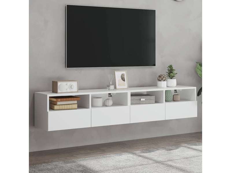  Meubles tv - banc tv - meuble de rangement muraux 2 pcs blanc 80x30x30 cm bois d'ingénierie  - Conforama B