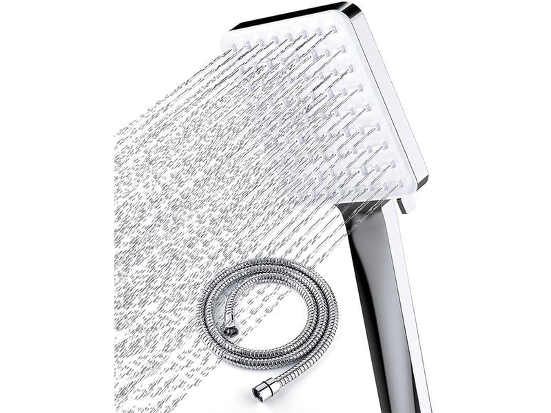  Pommeau de douche haute pression – économie d'eau, 6 modes, tuyau 1,5 m, carré chromé, universel  - Conforama D