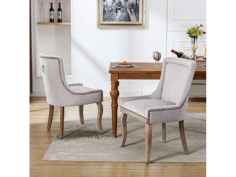  Lot de 2 chaises de salle à manger en velours gris avec pieds réglables  - Conforama D