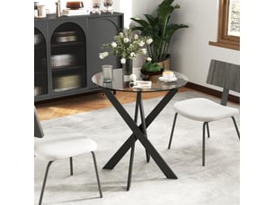 Table de salle à manger pour 4 personnes avec plateau en verre trempé, pieds croisés, en verre, ø70×75 cm, noir
