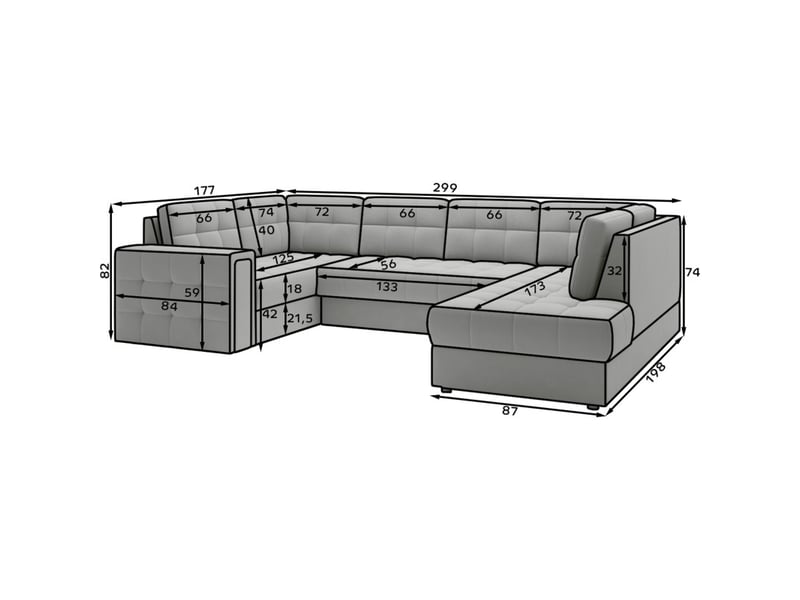  Canapé d'angle convertible monteza gris 299 cm avec coffre et couchage  - Conforama C