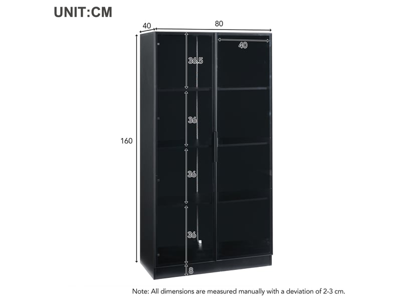Vitrine tcqpz 4 portes en verre avec led contrôlée par application 160 x 40 x 160 cm rangement sur pied panneau de particules noir - Conforama D
