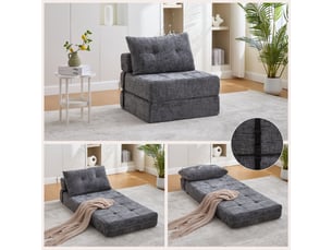Canapé droit convertible <strong>MERAX</strong> <strong>canapé gris</strong> 1 place Tissu gris