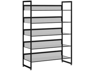 Meuble à chaussures à 5 étagères ajourées avec dos de protection pour entrée et salon, acier noir, 72 × 30 × 102 cm