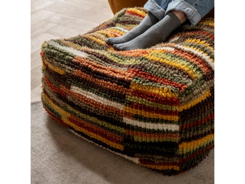 Pouf géométrique en laine olivier 60cm multicolore  - Conforama C