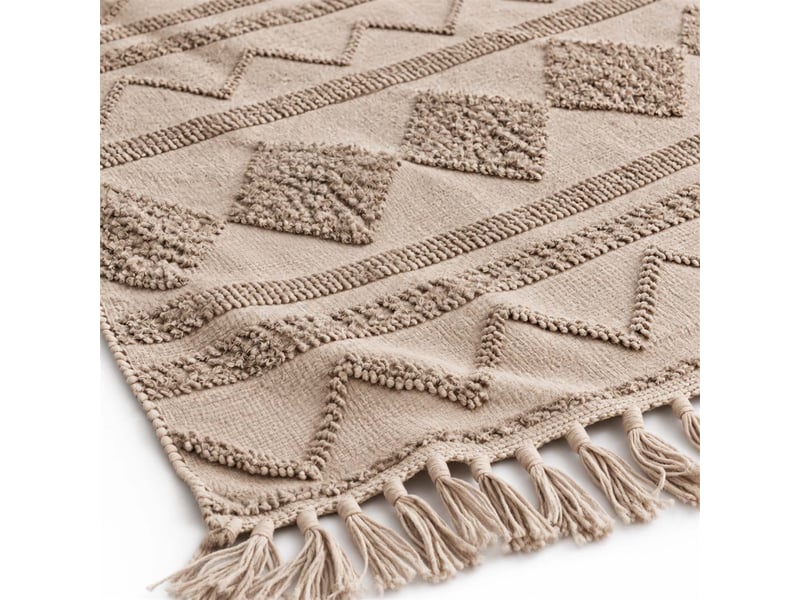  The white stone tapis berbère 160x230 cm beige | 100% coton, antidérapant et lavable à 30°c | motifs géométriques en relief style marocain pour salon et chambre  - Conforama B