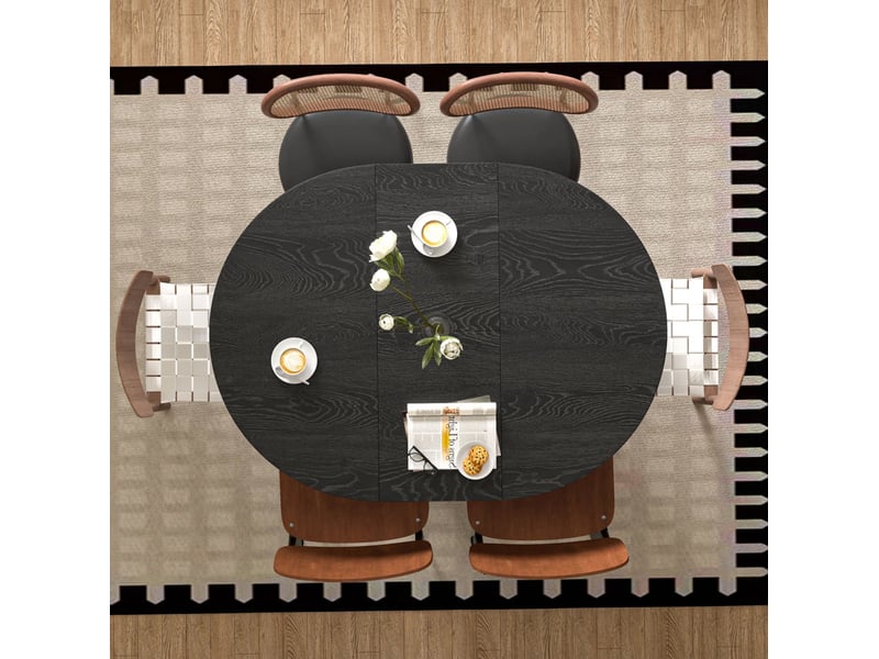  Table de salle à manger extensible 4 à 6 personnes avec étagère de rangement en mdf noir veinage bois 150 × 110 cm  - Conforama E