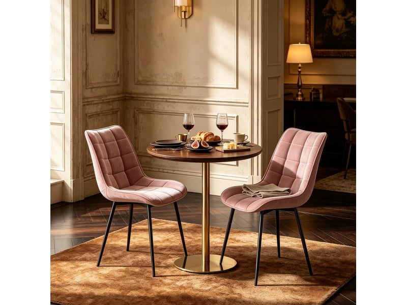  Lot de 2 chaises de salle à manger en velours rose et métal  - Conforama D