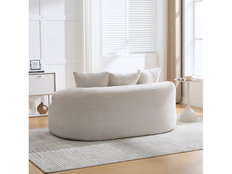  Canapé 2 places 164x92x60 cm beige en chenille, assise profonde avec 3 coussins décoratifs, style contemporain  - Conforama E