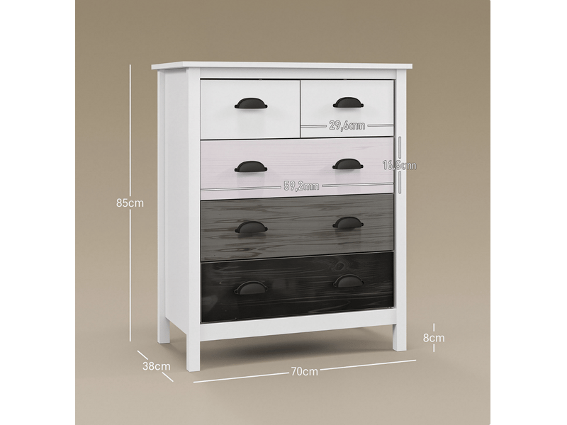  Commode 5 tiroirs et dispositif anti-basculement, blanc  - Conforama C