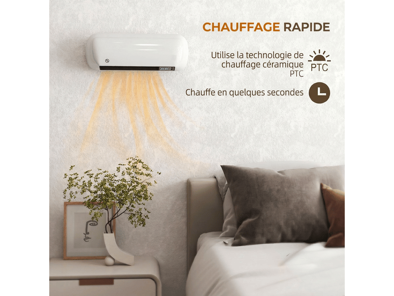  Radiateur électrique mural 2000w céramique ptc avec télécommande et thermostat blanc  - Conforama B