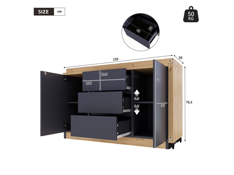  Bureau d'angle pivotant, bureau à roulettes avec freins, bureau gris et chêne, table de travail modulable pour maison et bureau.  - Conforama C