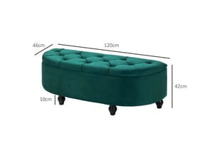 Banquette coffre vert foncé en velours, rangement, couvercle relevable, bois d’hévéa, 120 x 46 x 42 cm