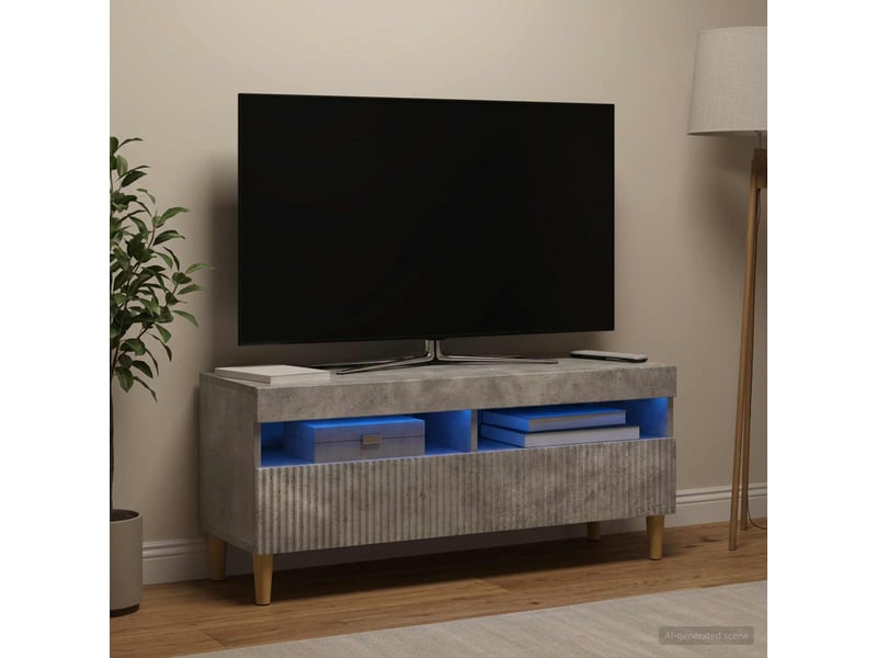  Meuble tv - banc tv - meuble de rangement led gris béton bois d'ingénierie  - Conforama B