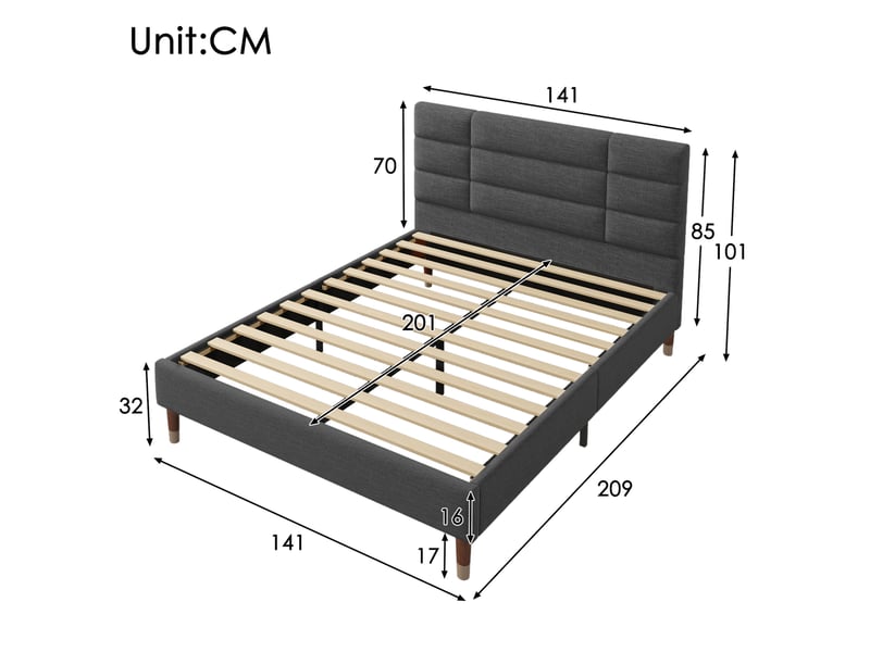  Lit rembourré tcqpz 140 x 200 cm avec cadre à lattes et matelas gris  - Conforama C