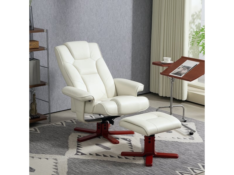 Fauteuil inclinable avec repose-pieds, aspect cuir, dossier inclinable, jusqu'à 150 kg, blanc crème - Conforama D