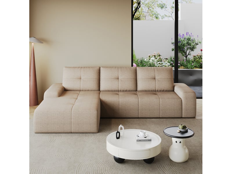  Canapé d’angle 3 places en tissu kaki, 262x172x82 cm  - Conforama B