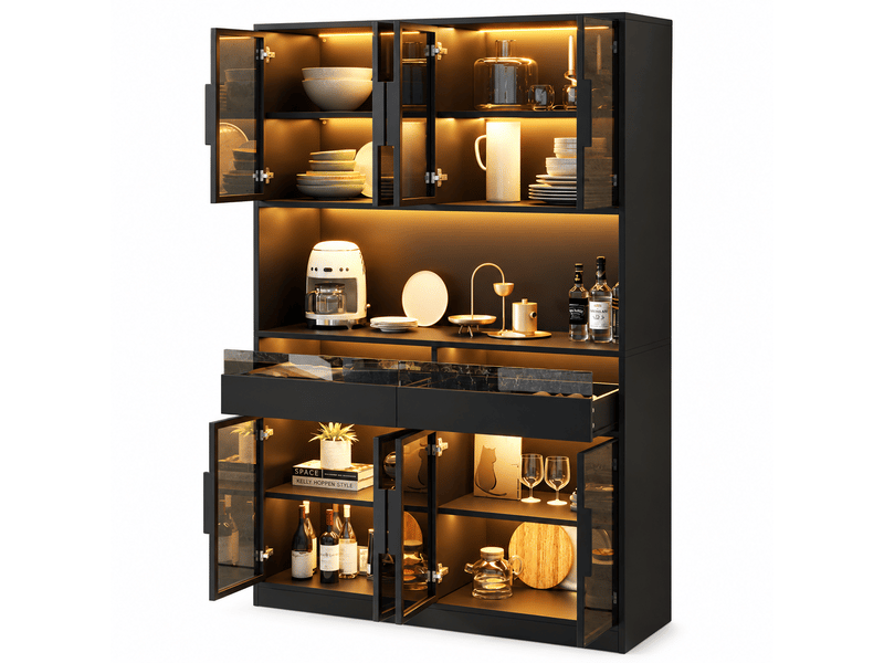 Vitrine led 120x40x180 cm avec 8 portes en verre trempé, 2 tiroirs et niche ouverte, meuble vitrine en mdf et verre, gris OMNIGLINT TRADING LTD - Conforama A