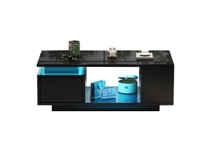 Table basse avec led et tiroir en panneau de particules noir brillant 100x50x36 cm - pangivo