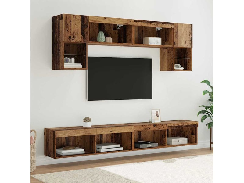  Unités murales tv avec led 6 pc bois ancien bois d'ingénierie shl43148  - Conforama B