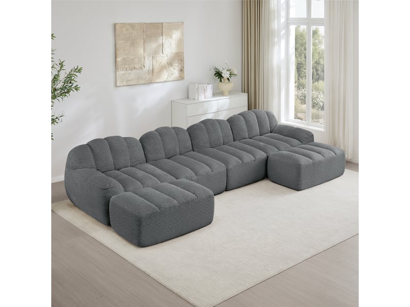  Canapé d'angle, canapé modulable – 4 places, en tissu, assise profonde, forme u, gris, mousse haute densité  - Conforama C