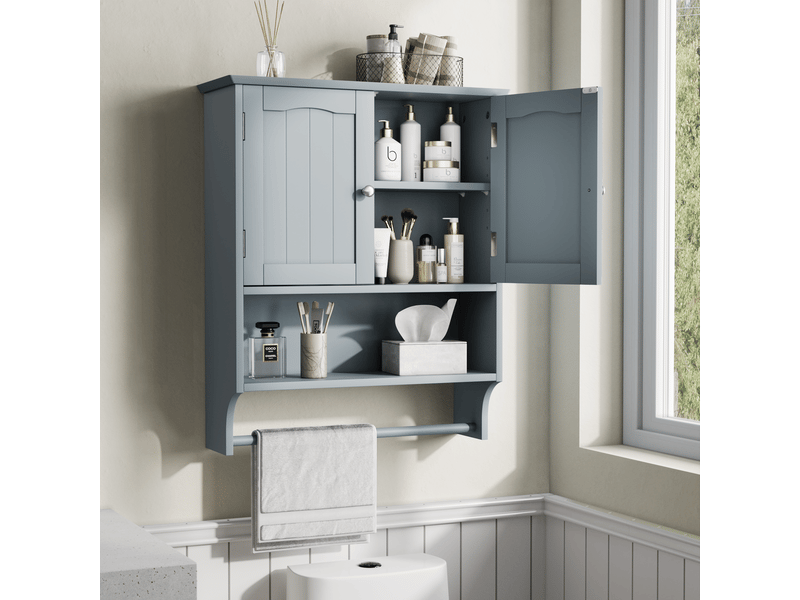  Armoire murale de salle de bain 2 portes porte-serviettes mdf gris 56.8x19x70 cm  - Conforama B