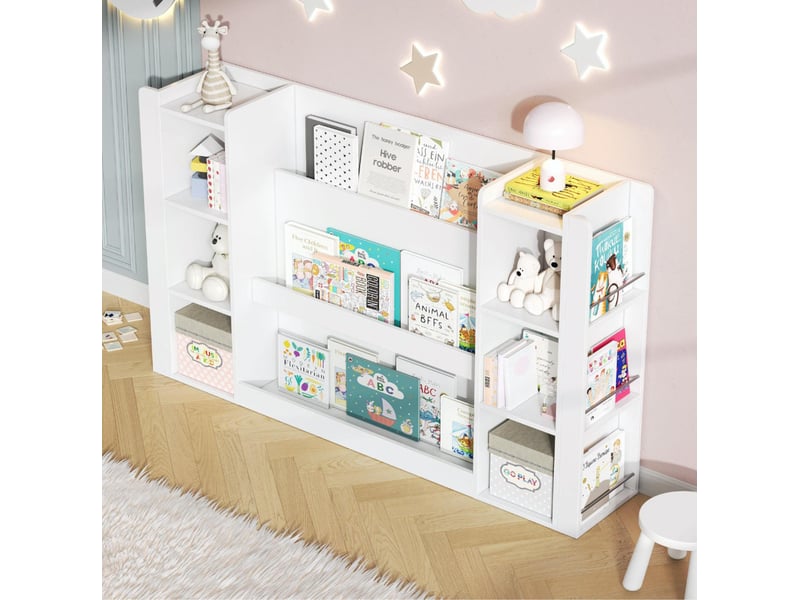  Bibliothèque enfant 140 x 30 x 95 cm blanche en mdf, rangement ouvert pour livres et jouets dans la chambre  - Conforama B