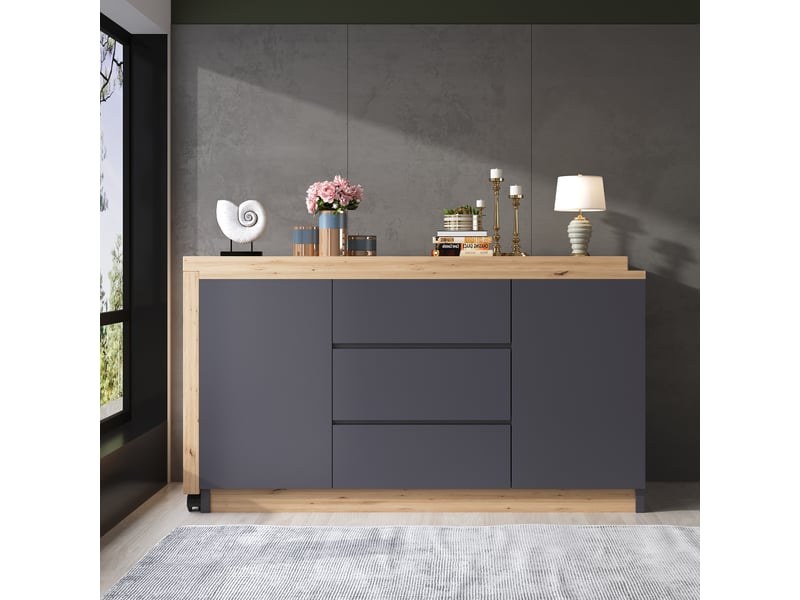  Bureau d'angle pivotant, bureau à roulettes avec freins, bureau gris et chêne, table de travail modulable pour maison et bureau.  - Conforama D