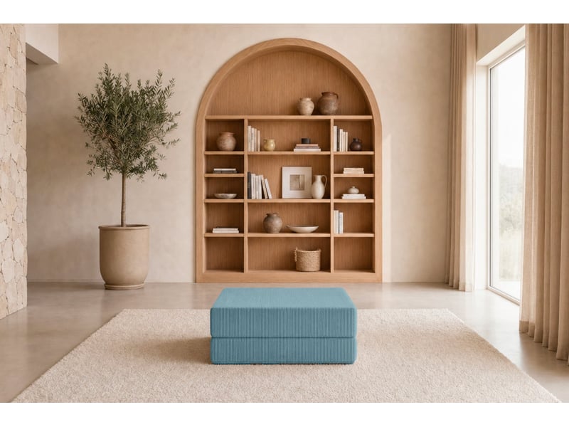  Cosima - pouf en petit velours côtelé bleu clair 100x80x34  - Conforama D