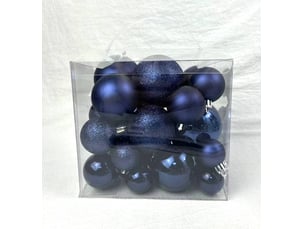 Kit de 35 boules de noël en plastique petit modèle bleu nuit