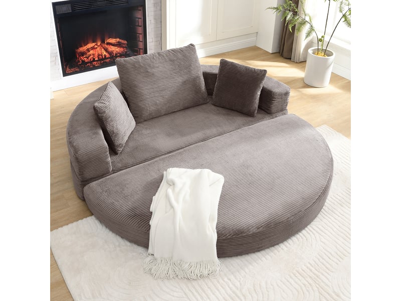  Canapé convertible 2 places en velours côtelé, canapé-lit pliable ovale 173 x 176 cm, sofa moderne avec coussins pour salon  - Conforama B