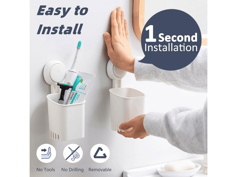  Porte-brosse à dents à ventouse, installation en 1 seconde, réutilisable, porte-, adapté à la cuisine, à la salle de bain, 2 pièces  - Conforama B