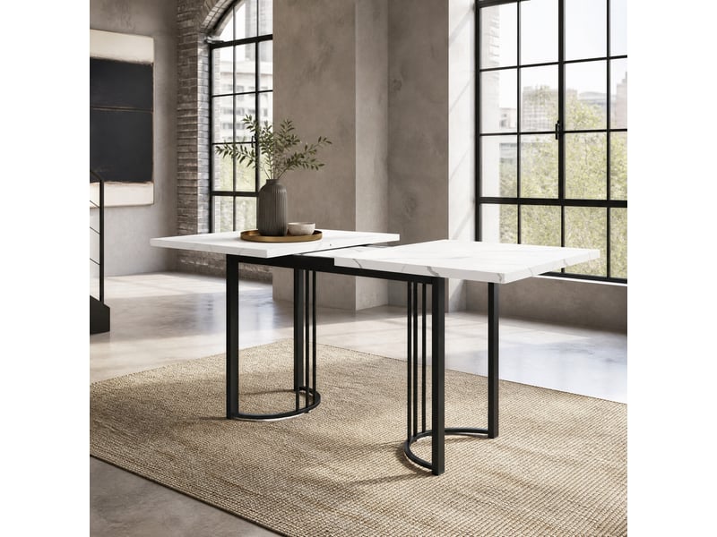  Table de salle à manger extensible 6 à 8 personnes en mdf et métal 140-179,5×80×75,5 cm noir et blanc  - Conforama B