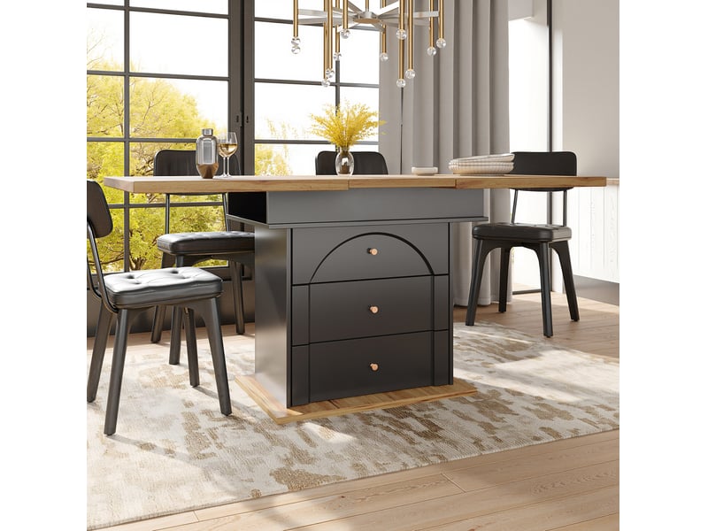  Table à manger extensible, 110-140x80 cm, repas, salle à manger, design moderne, pratique, mdf, coloris noir et naturel  - Conforama B