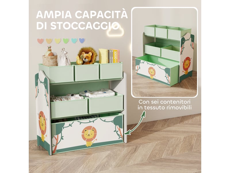  Meuble de rangement pour jouets d'enfants, 3 niveaux, vert  - Conforama E