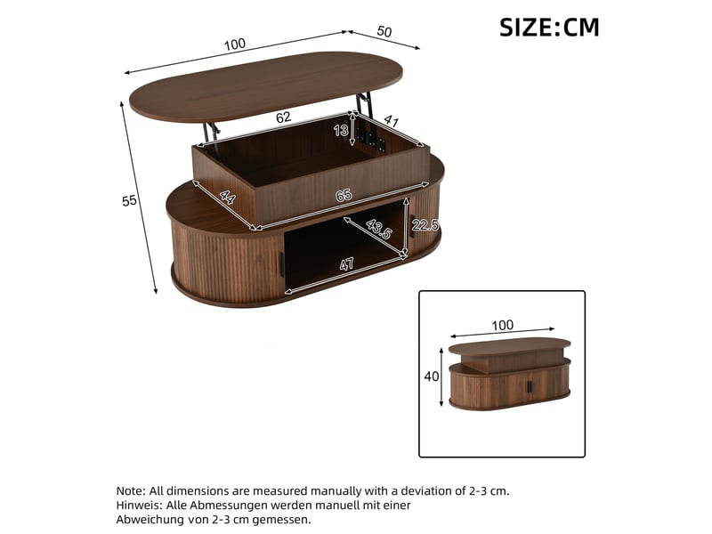  Table basse relevable avec rangement 100 x 50 cm effet noyer evryae  - Conforama E