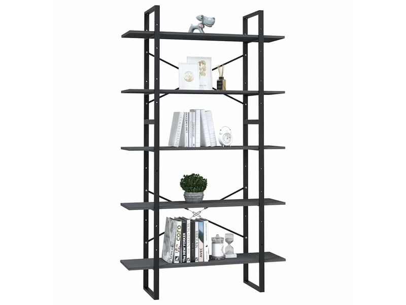  Bibliothèque à 5 niveaux, armoire à livres gris 100x30x175 cm bois de pin  - Conforama C