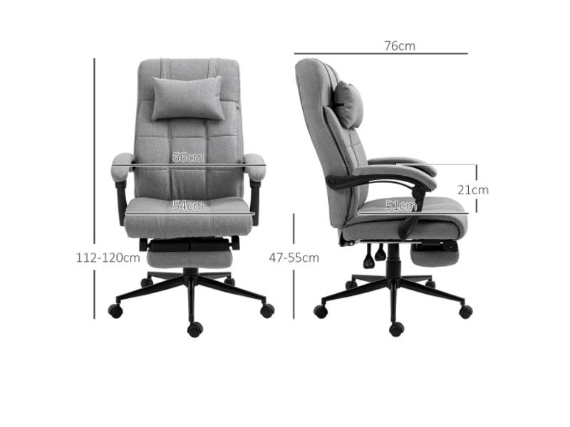  Chaise de bureau ergonomique en lin, appui-tête, accoudoirs, repose-pieds, 66x70x116-124 cm  - Conforama C